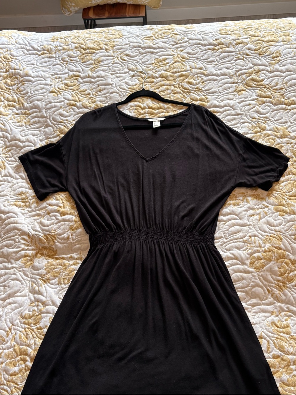 H&M Black V-Neck Smocked-Waist Midi Dress